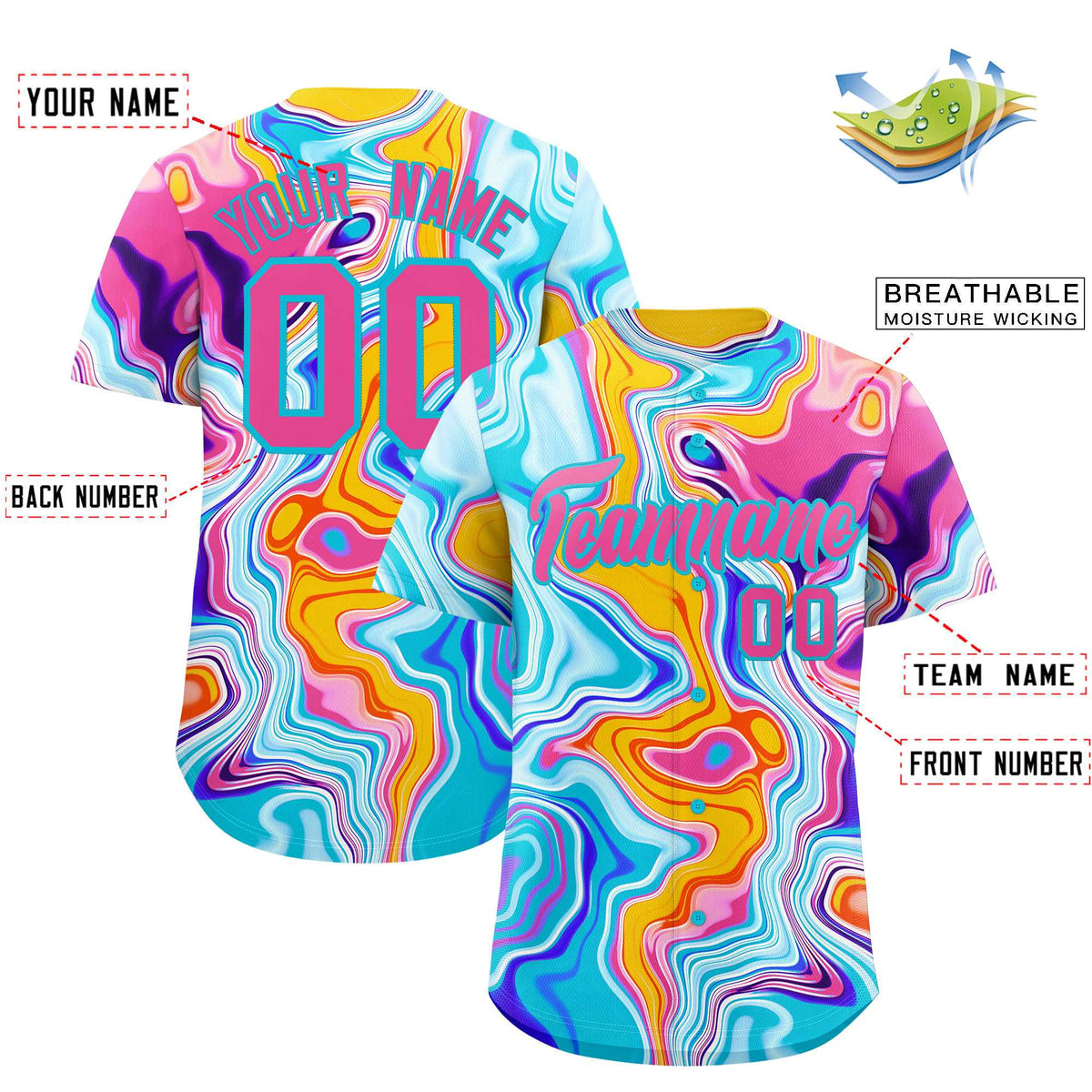 Custom Multi Color Split Fashion Fluid Pattern Authentic Baseball Jersey| KXKSHOP