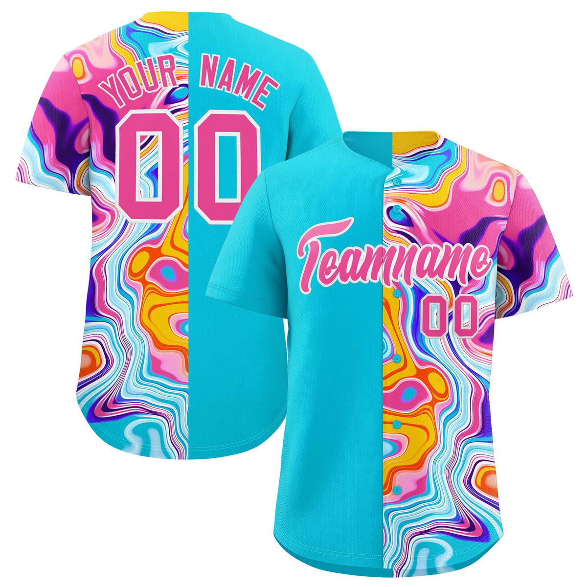 Custom Sky Blue Split Fashion Fluid Pattern Authentic Baseball Jersey| KXKSHOP