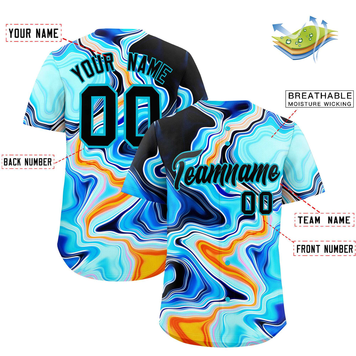 Custom Multi Color Split Fashion Fluid Pattern Authentic Baseball Jersey| KXKSHOP