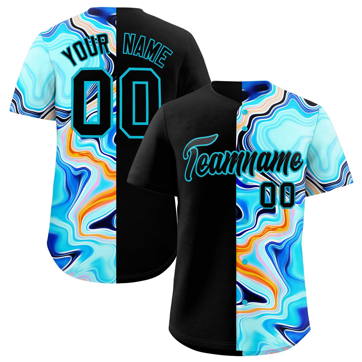 Custom Black Split Fashion Fluid Pattern Authentic Baseball Jersey| KXKSHOP