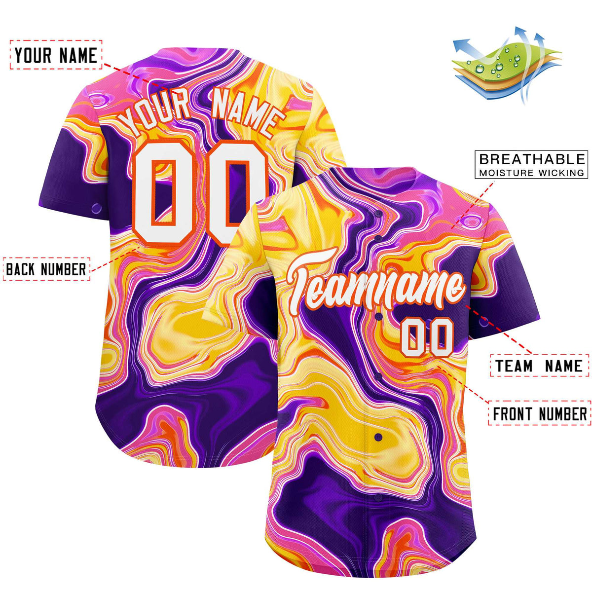 Custom Multi Color Split Fashion Fluid Pattern Authentic Baseball Jersey| KXKSHOP