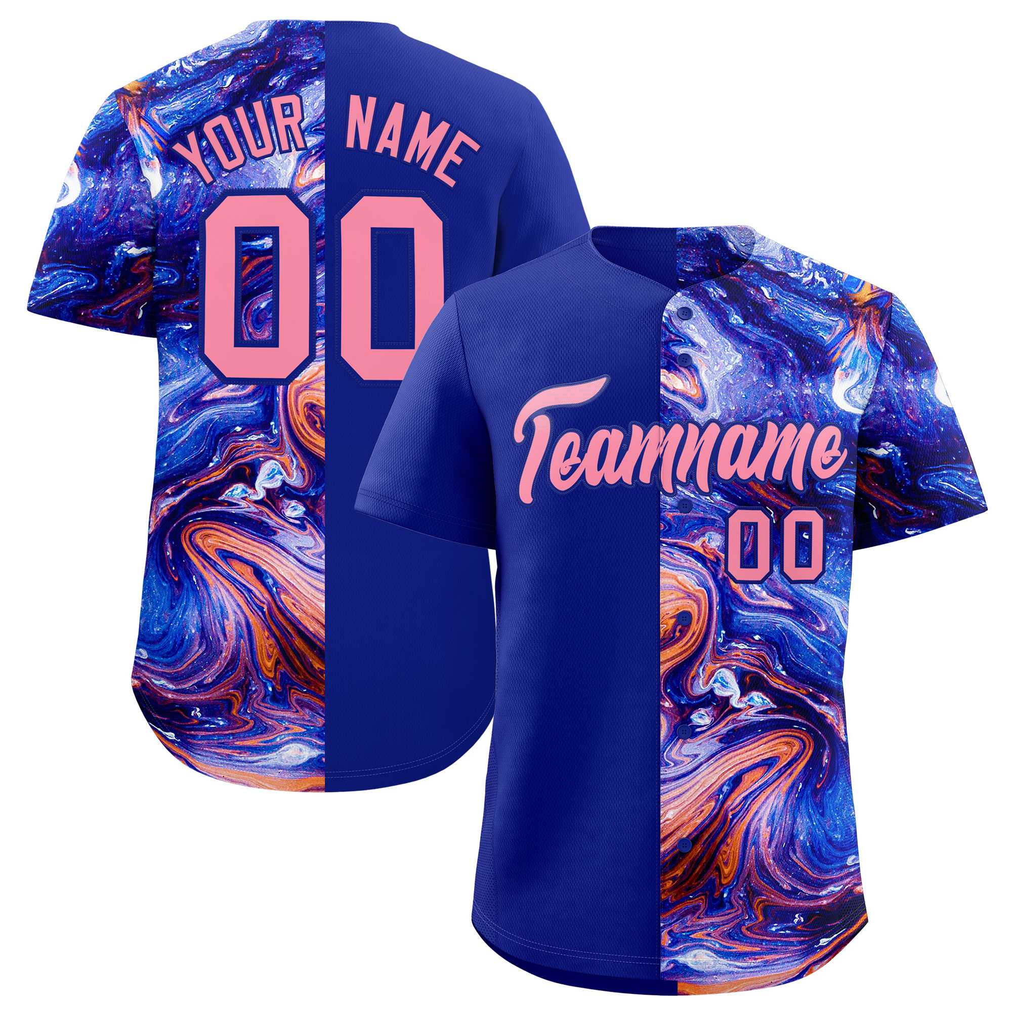 Custom Royal Split Fashion Fluid Pattern Authentic Baseball Jersey| KXKSHOP