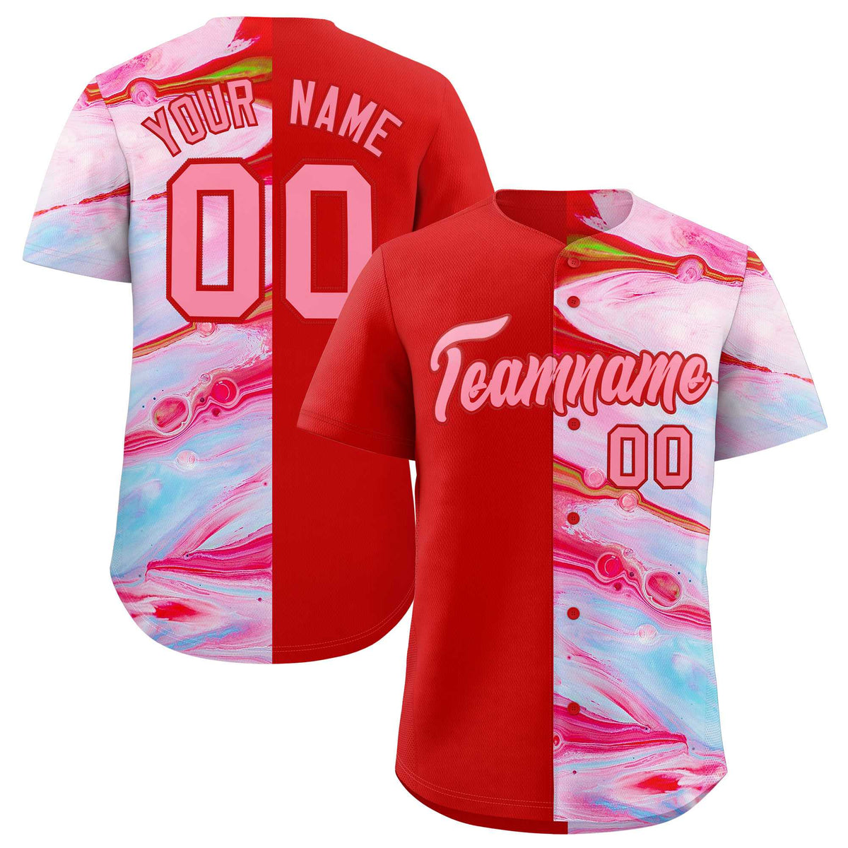 Custom Red Split Fashion Fluid Pattern Authentic Baseball Jersey| KXKSHOP