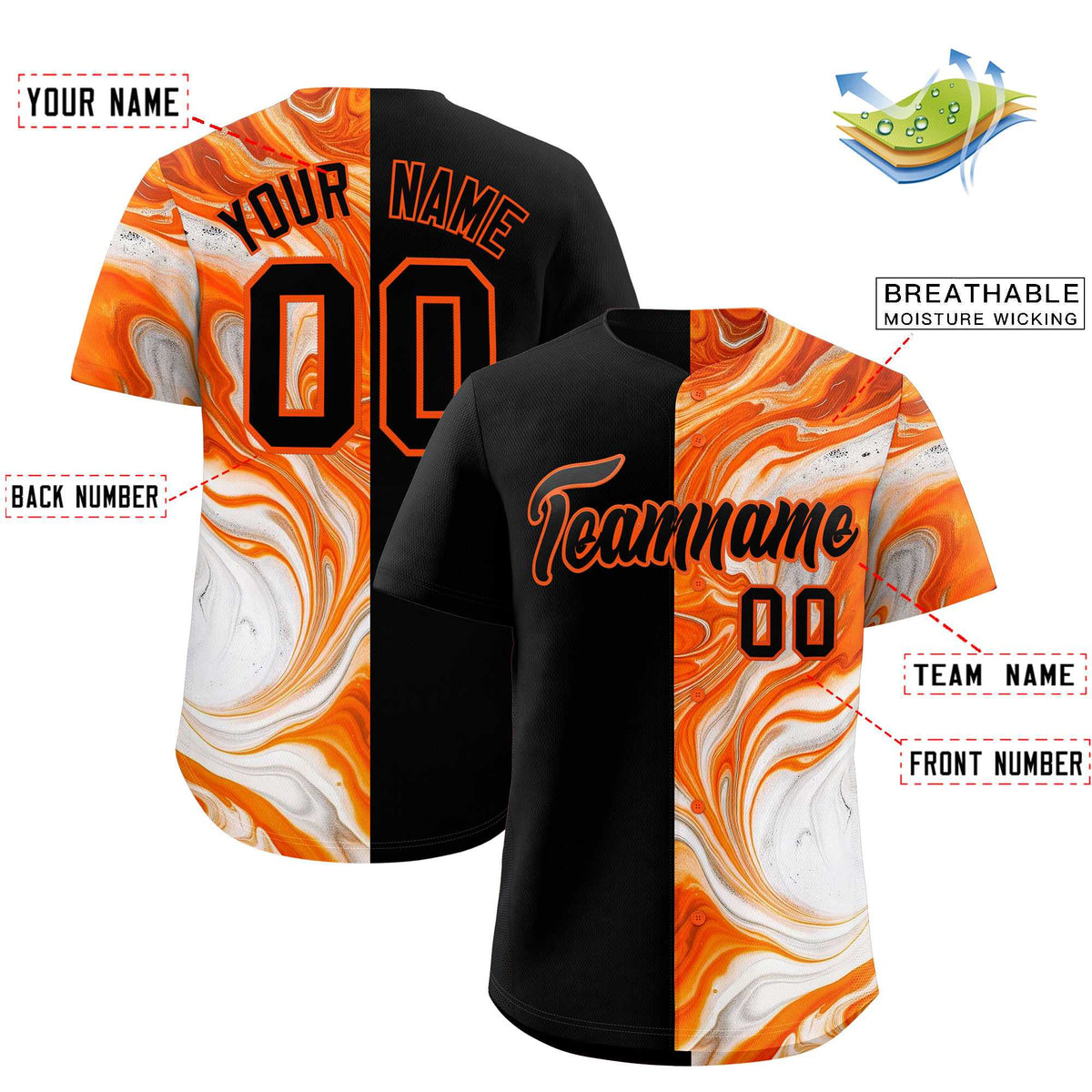 Custom Black Split Fashion Fluid Pattern Authentic Baseball Jersey| KXKSHOP