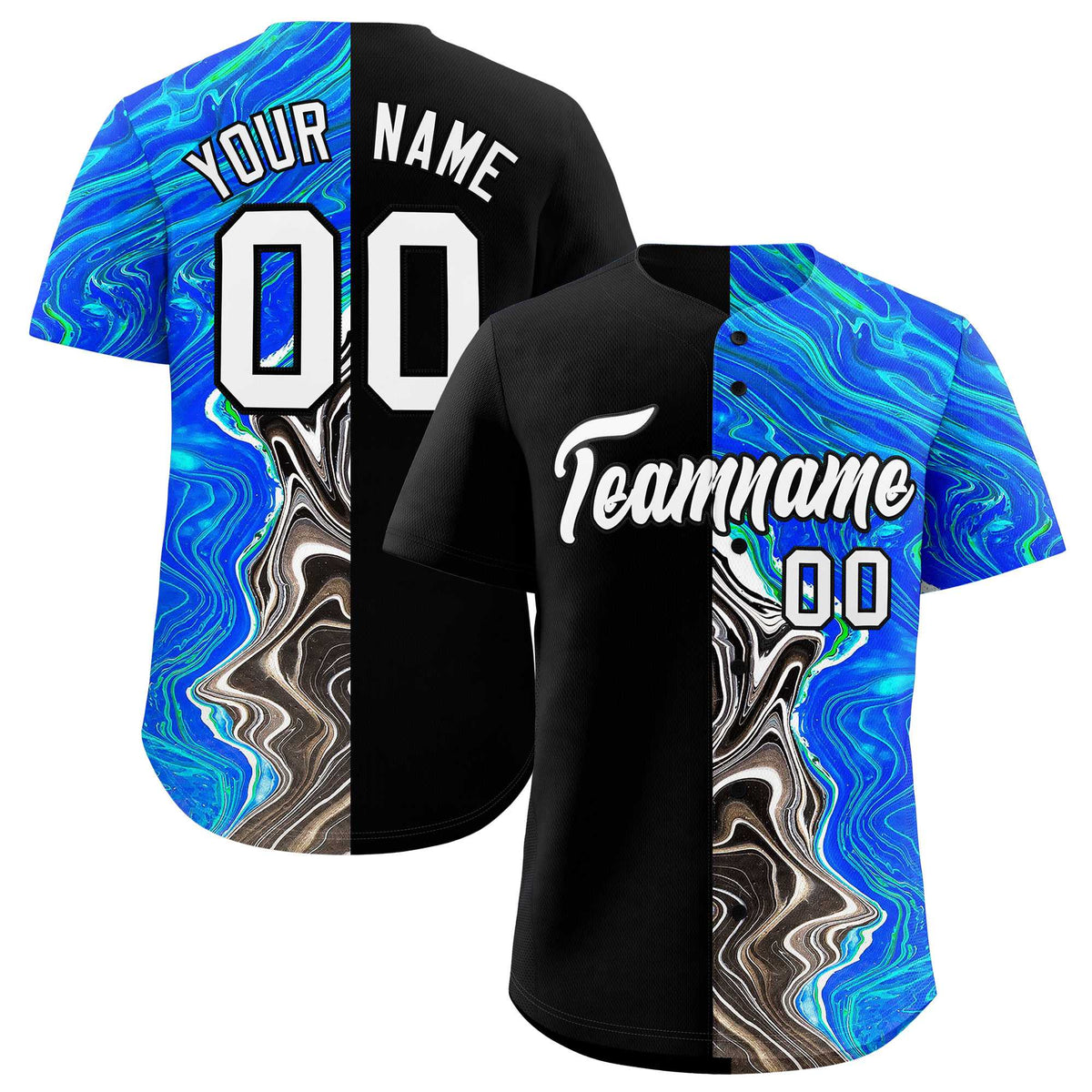 Custom Black Split Fashion Fluid Pattern Authentic Baseball Jersey| KXKSHOP