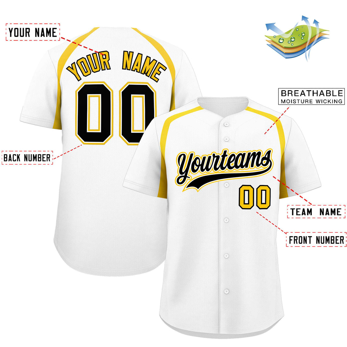 Custom White Gold Personalized Color Block Authentic Baseball Jersey