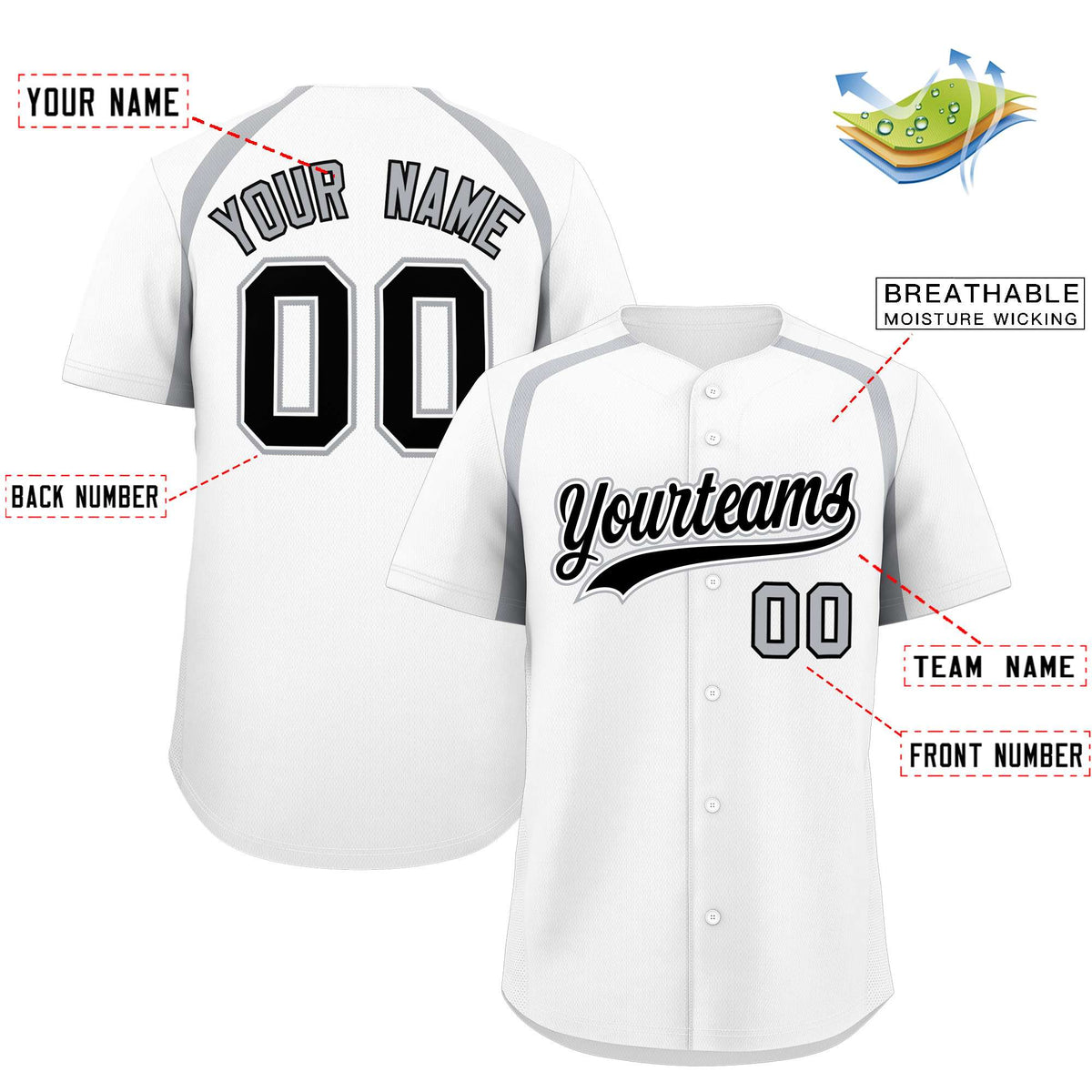 Custom White Silver Personalized Color Block Authentic Baseball Jersey