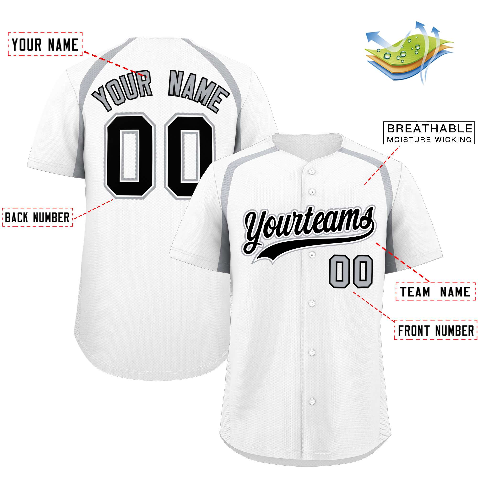 Custom White Silver Personalized Color Block Authentic Baseball Jersey