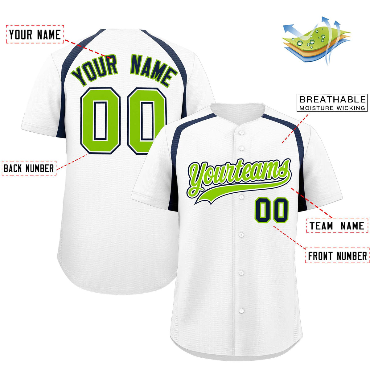Custom White Navy Personalized Color Block Authentic Baseball Jersey