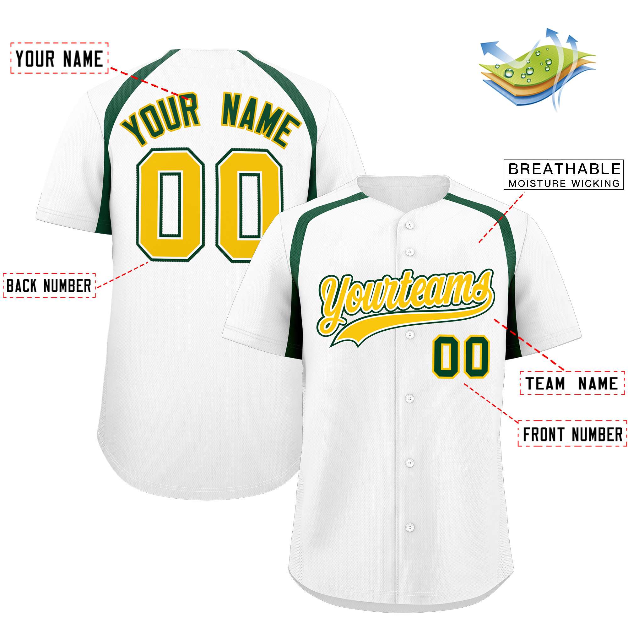 Custom White Kelly Green Personalized Color Block Authentic Baseball Jersey