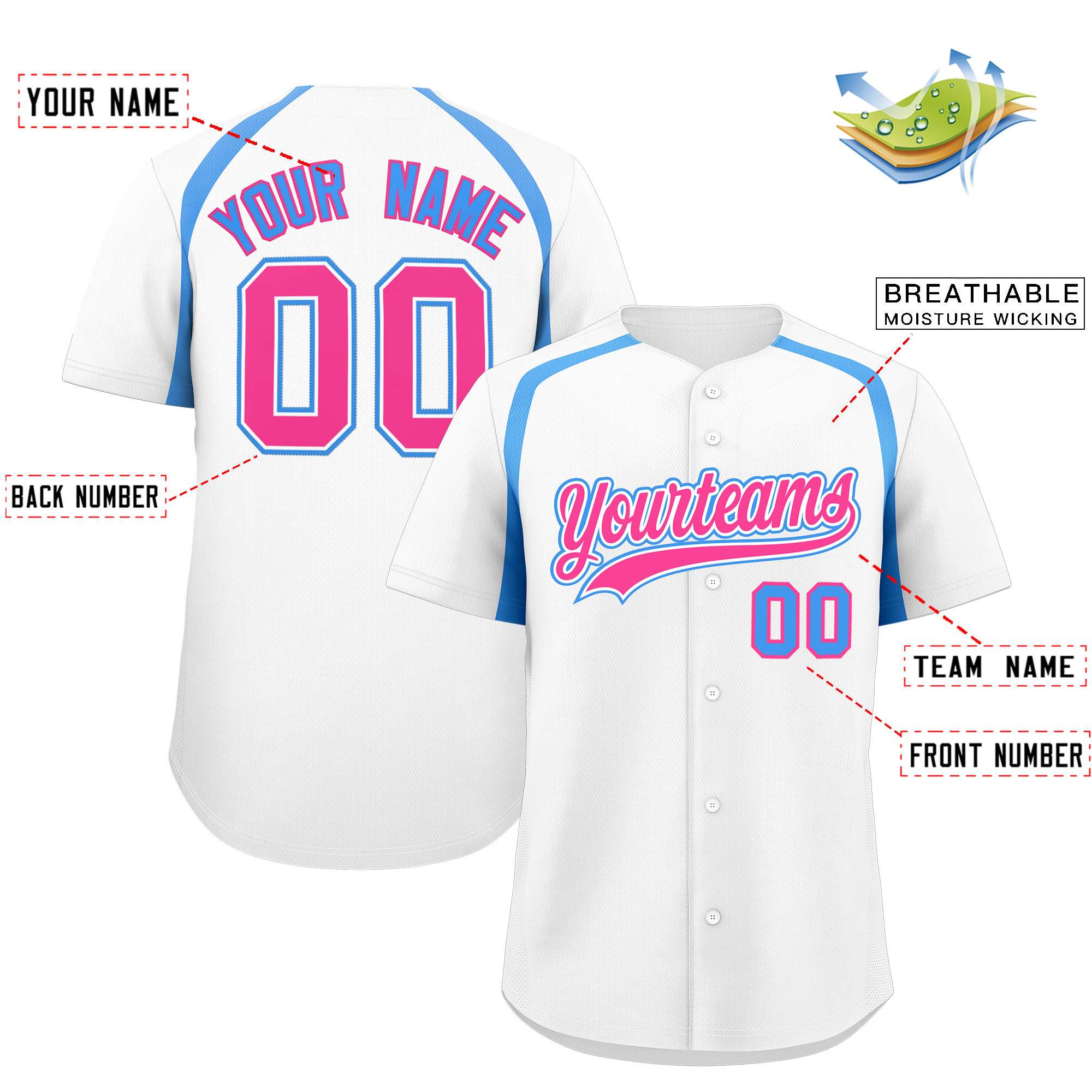 Custom White Powder Blue Personalized Color Block Authentic Baseball Jersey