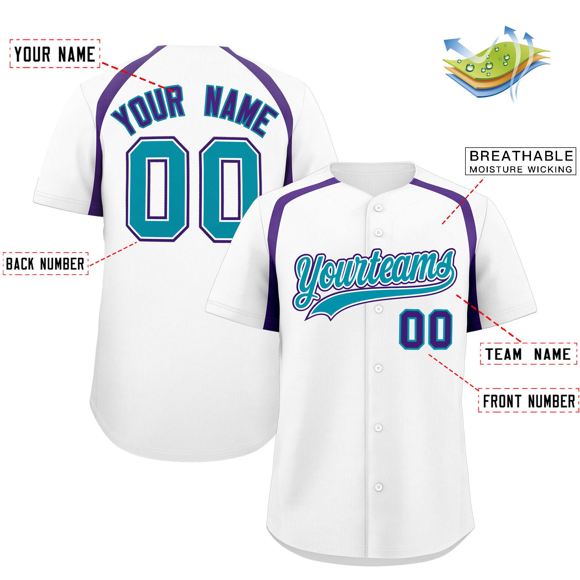 Custom White Purple Personalized Color Block Authentic Baseball Jersey