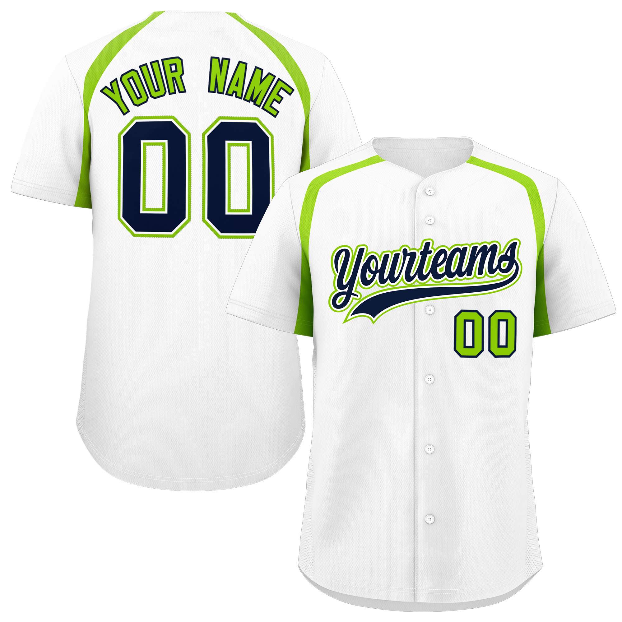 Custom White Neon Green Personalized Color Block Authentic Baseball Jersey