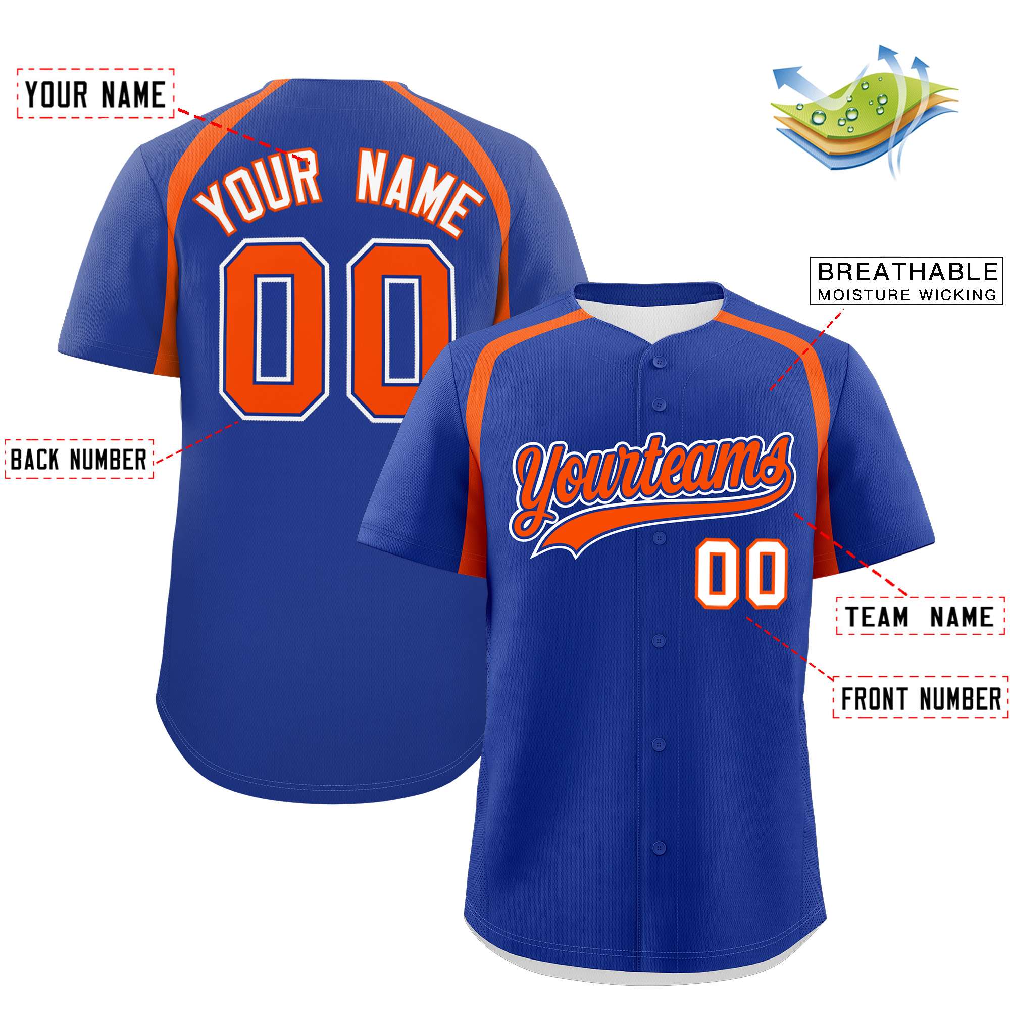 Custom Royal Orange Personalized Color Block Authentic Baseball Jersey