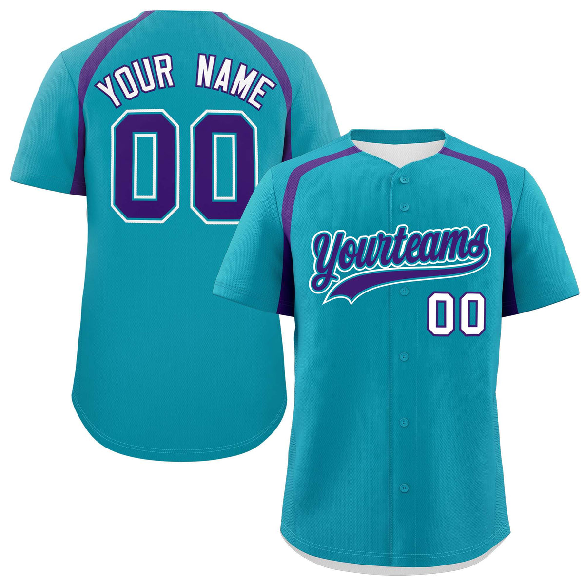 Custom Aqua Purple Personalized Color Block Authentic Baseball Jersey| KXKSHOP