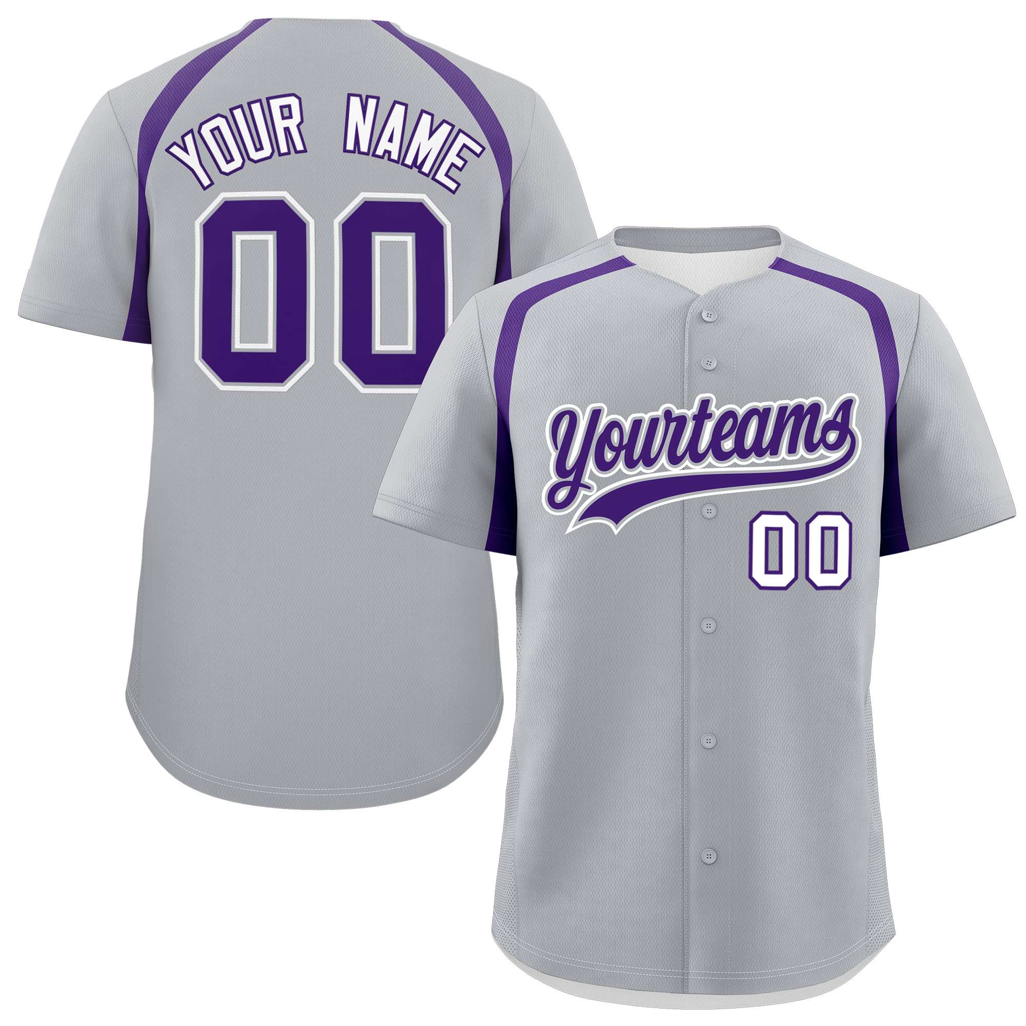 Custom Silver Purple Personalized Color Block Authentic Baseball Jersey| KXKSHOP