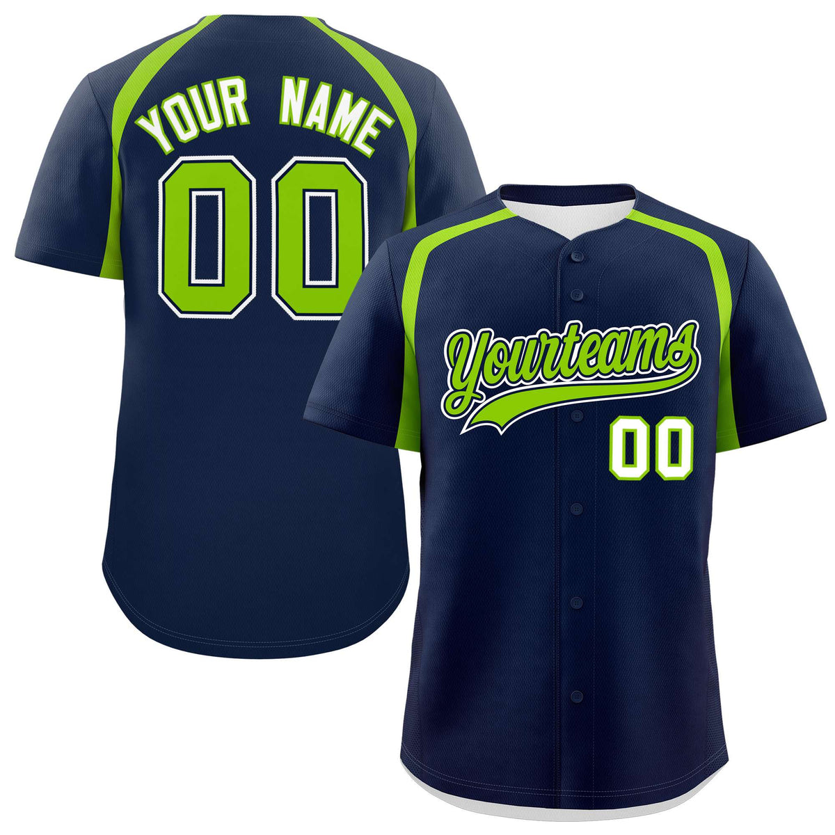 Custom Navy Neon Green Personalized Color Block Authentic Baseball Jersey| KXKSHOP