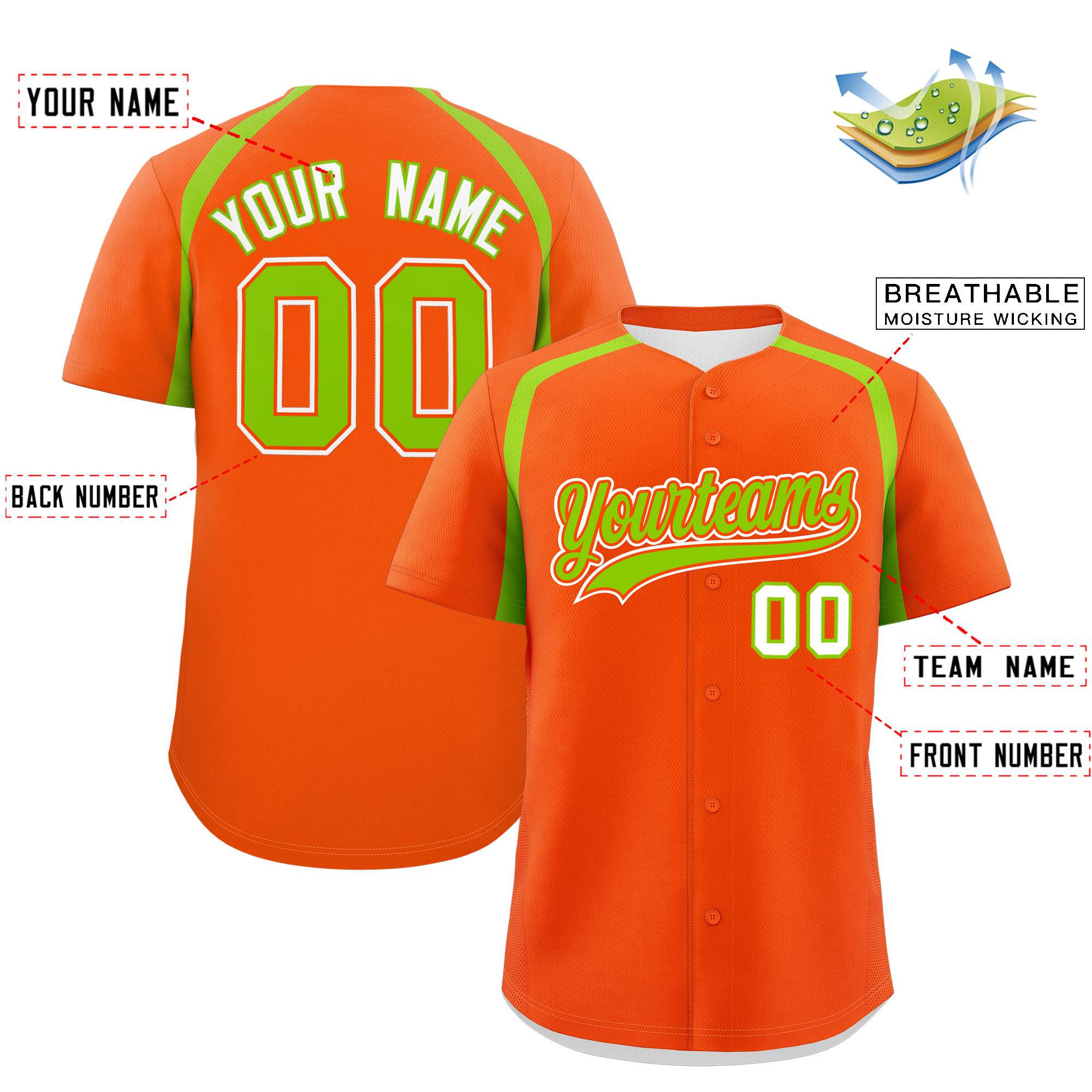 Custom Orange Neon Green Personalized Color Block Authentic Baseball Jersey| KXKSHOP