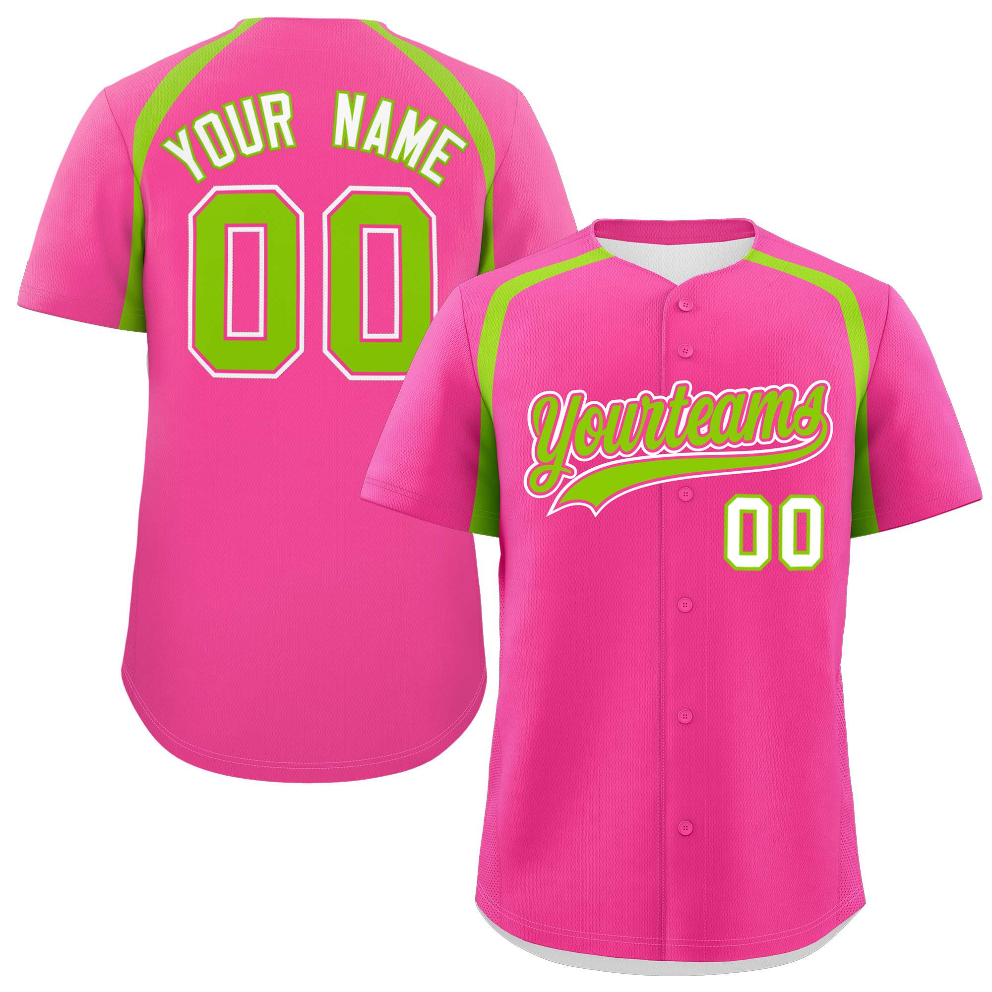 Custom Pink Neon Green Personalized Color Block Authentic Baseball Jersey| KXKSHOP