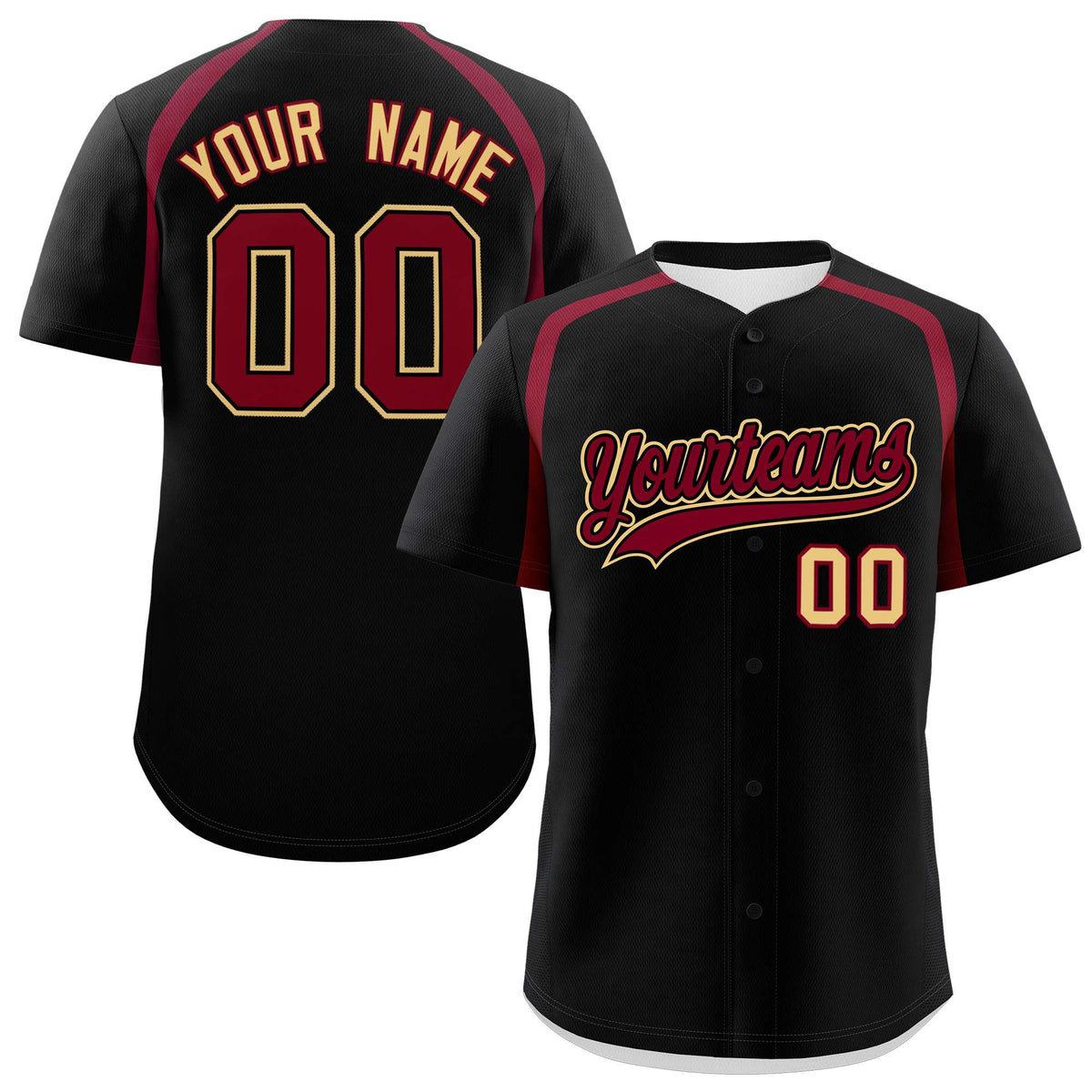 Custom Black Crimson Personalized Color Block Authentic Baseball Jersey| KXKSHOP