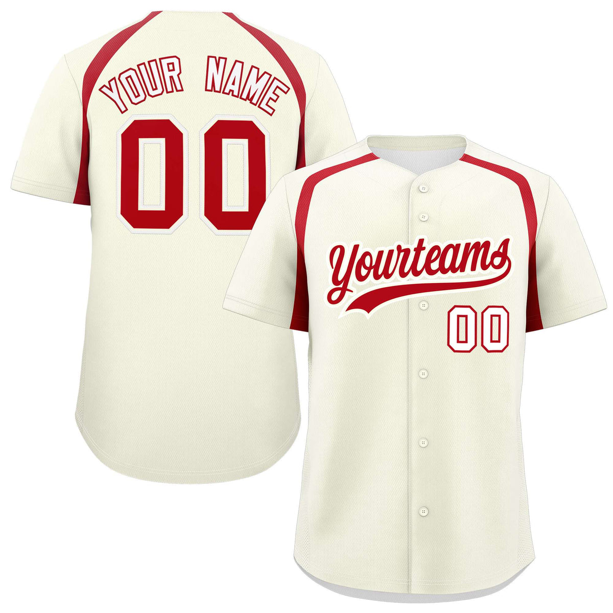 Custom Cream Red Personalized Color Block Authentic Baseball Jersey| KXKSHOP