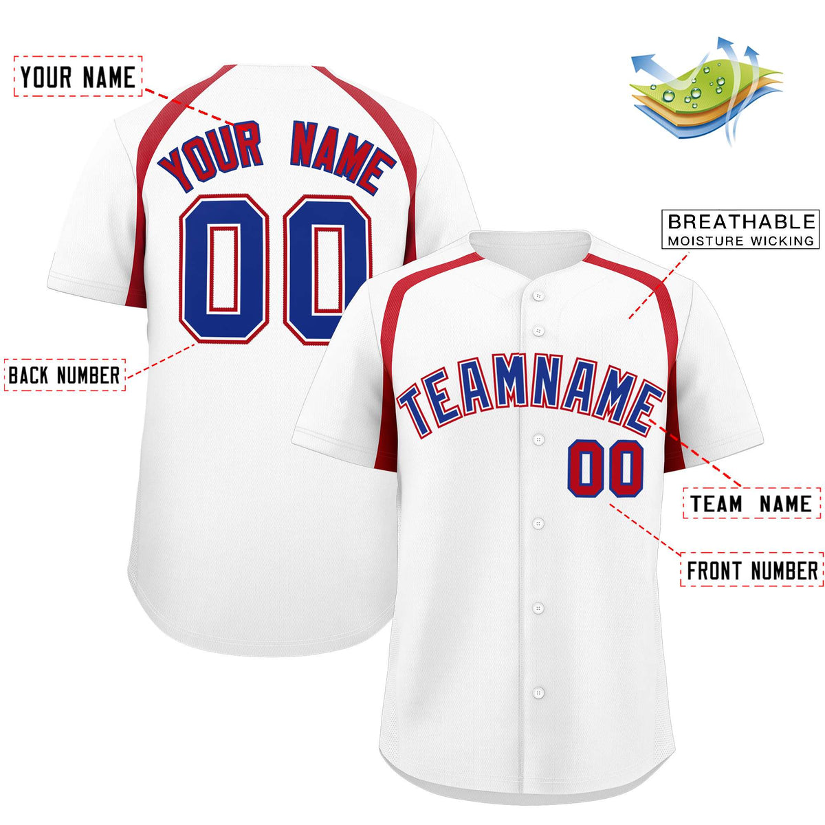 Custom White Red Personalized Color Block Authentic Baseball Jersey