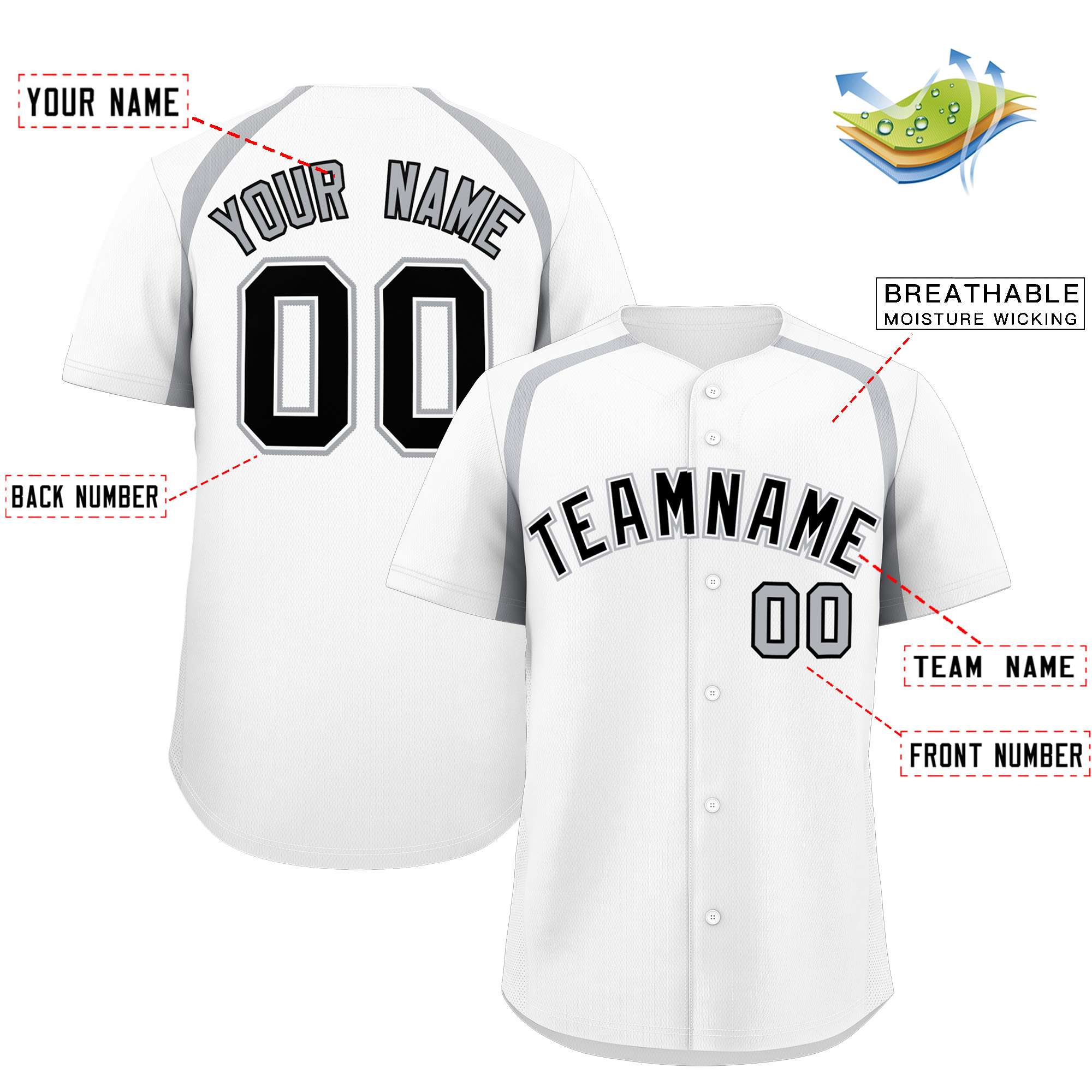 Custom White Silver Personalized Color Block Authentic Baseball Jersey