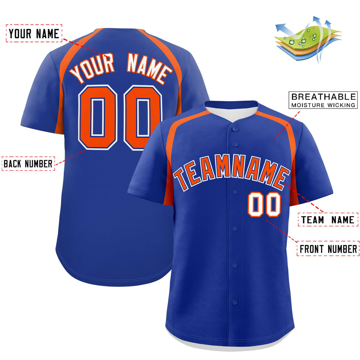Custom Royal Orange Personalized Color Block Authentic Baseball Jersey