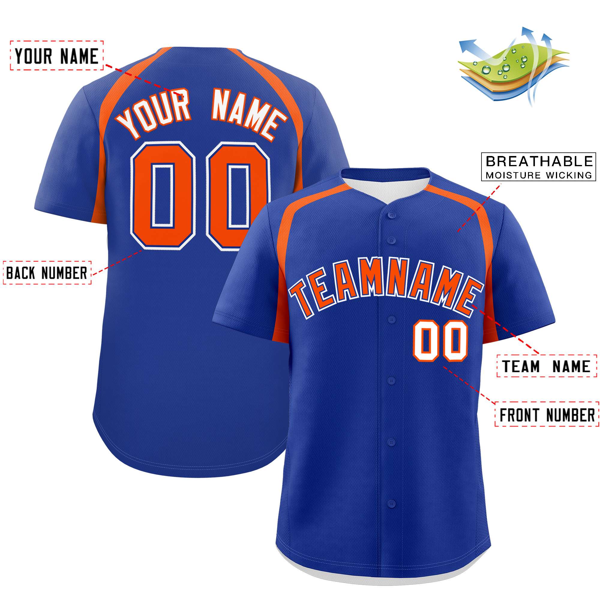 Custom Royal Orange Personalized Color Block Authentic Baseball Jersey