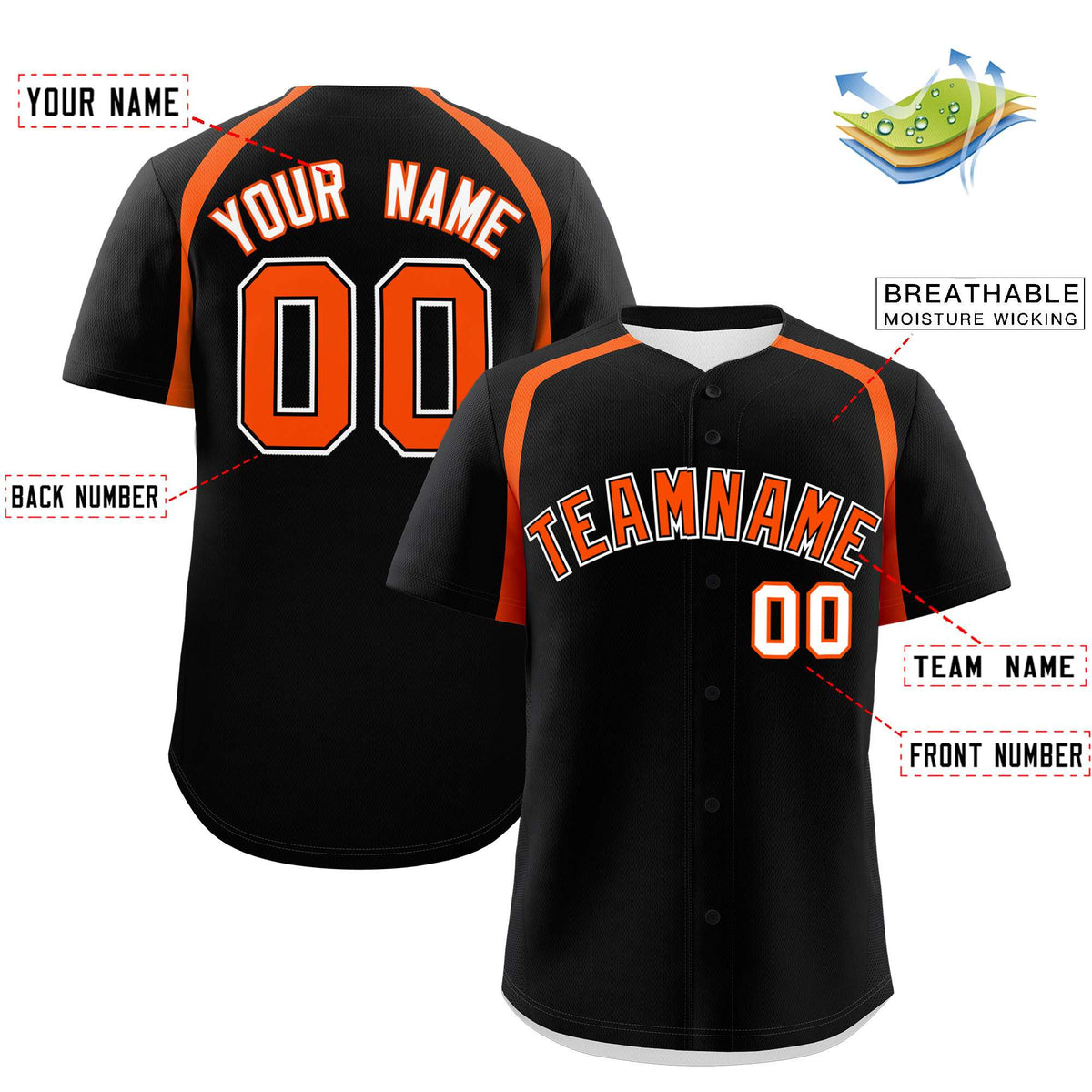Custom Black Orange Personalized Color Block Authentic Baseball Jersey