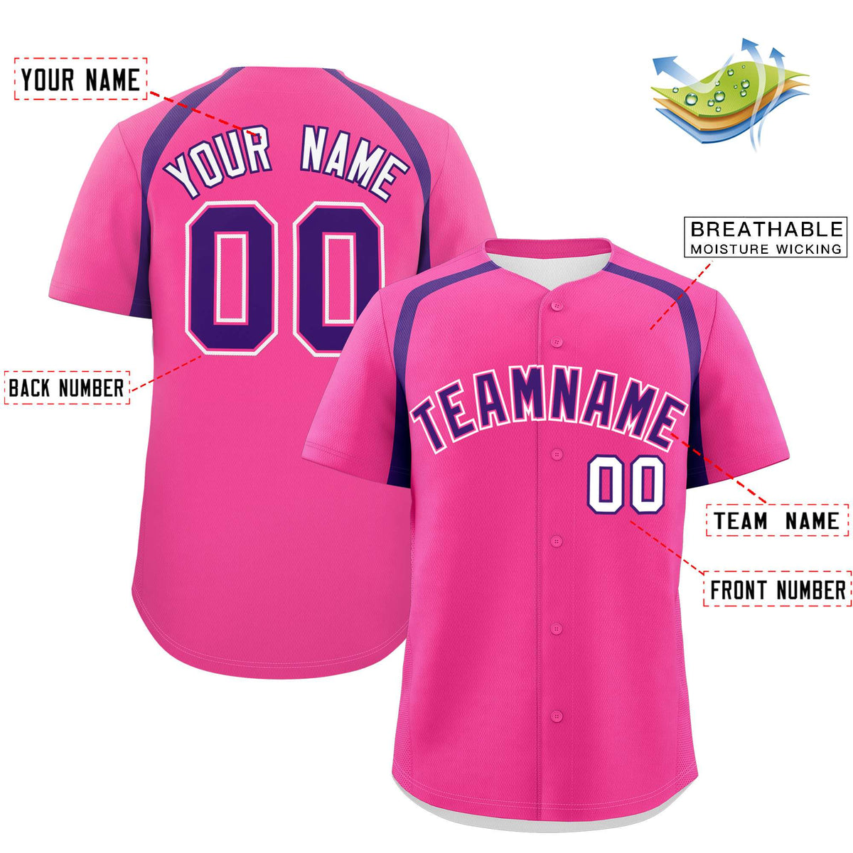 Custom Pink Purple Personalized Color Block Authentic Baseball Jersey| KXKSHOP