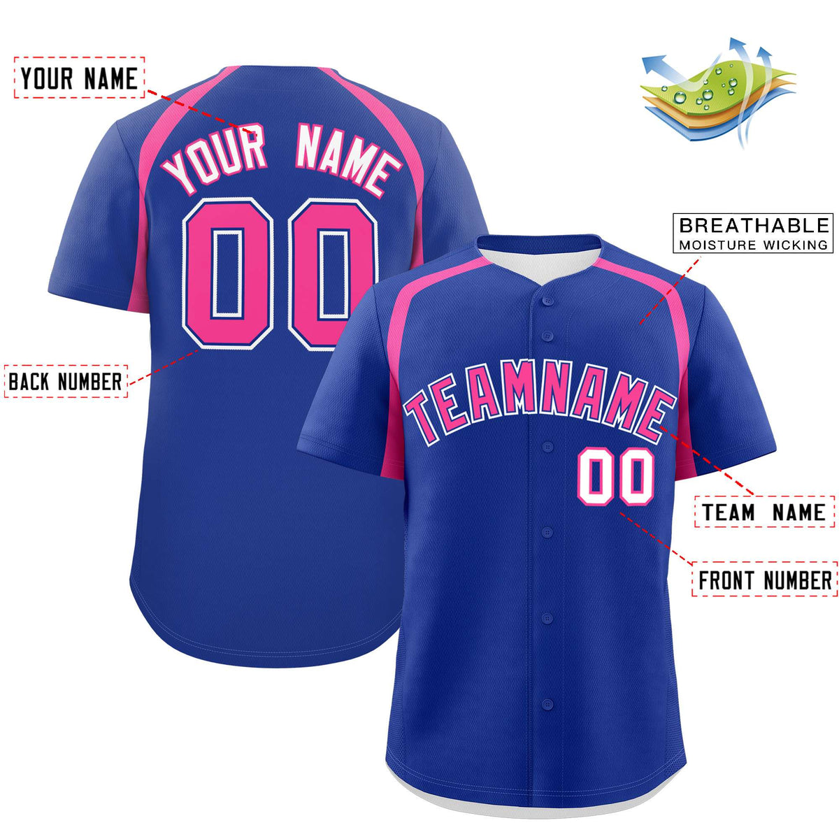 Custom Royal Pink Personalized Color Block Authentic Baseball Jersey| KXKSHOP