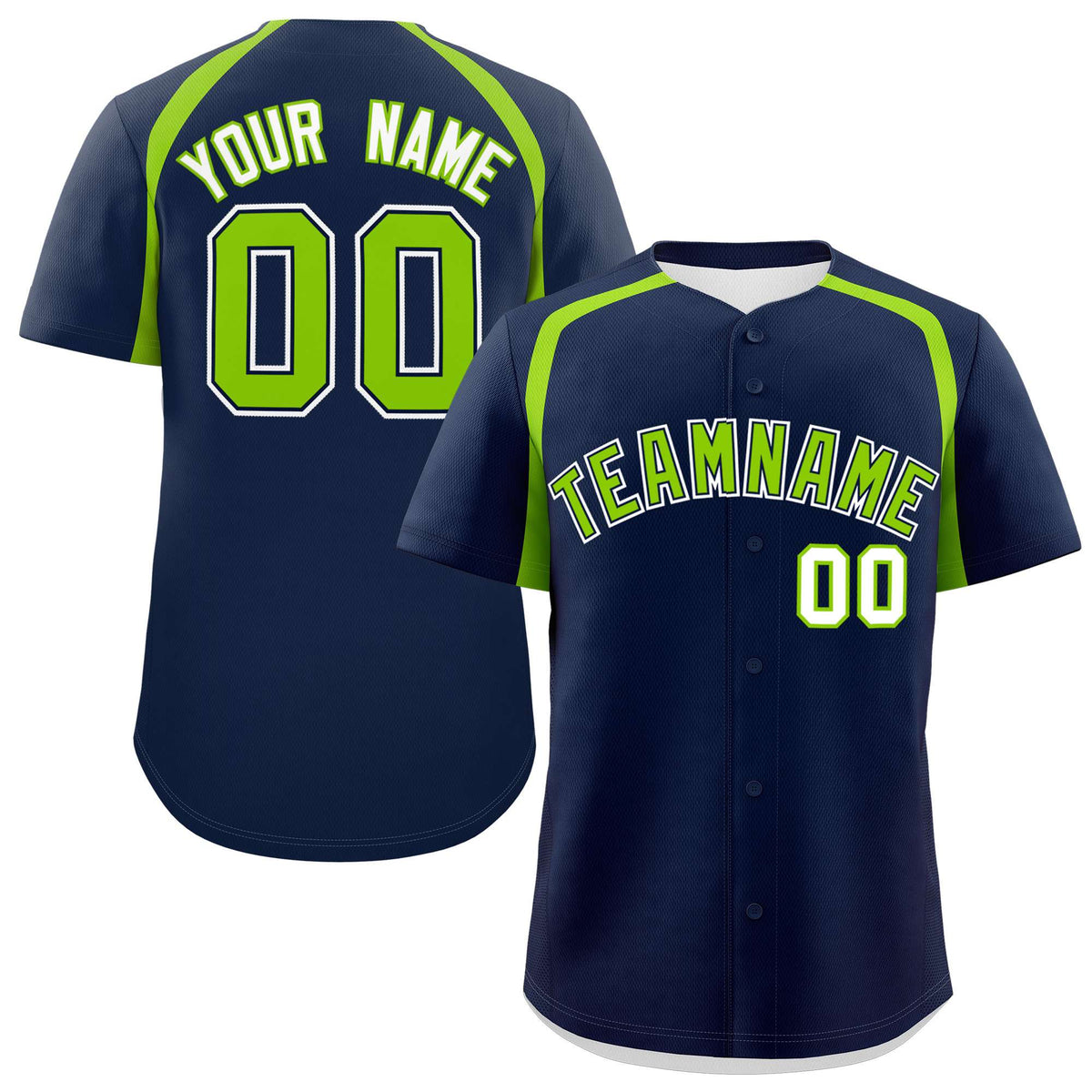 Custom Navy Neon Green Personalized Color Block Authentic Baseball Jersey| KXKSHOP