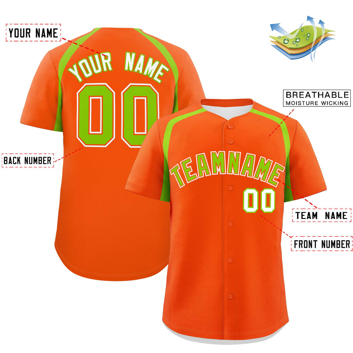 Custom Orange Neon Green Personalized Color Block Authentic Baseball Jersey| KXKSHOP