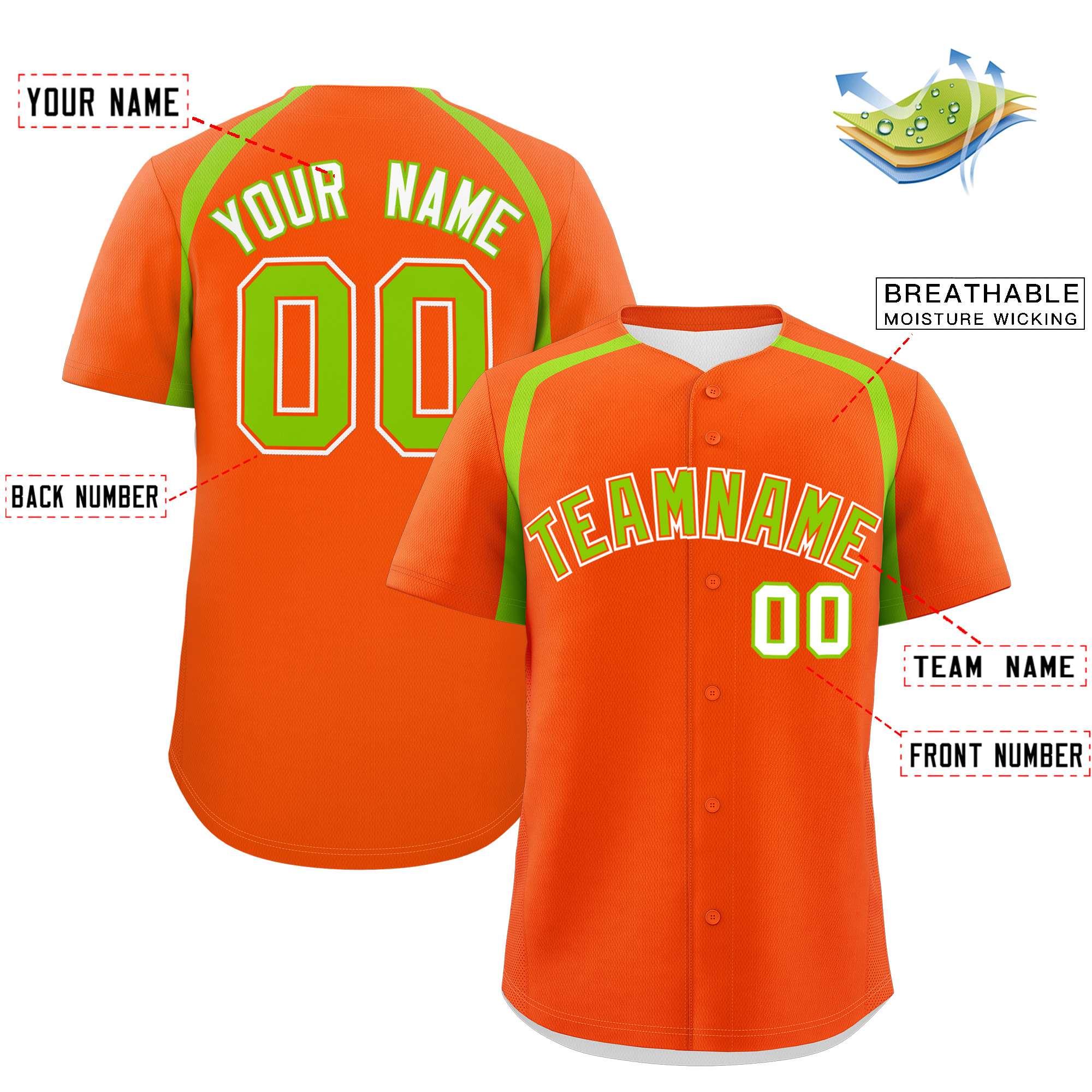 Custom Orange Neon Green Personalized Color Block Authentic Baseball Jersey| KXKSHOP