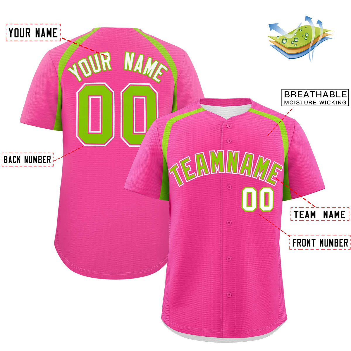 Custom Pink Neon Green Personalized Color Block Authentic Baseball Jersey| KXKSHOP