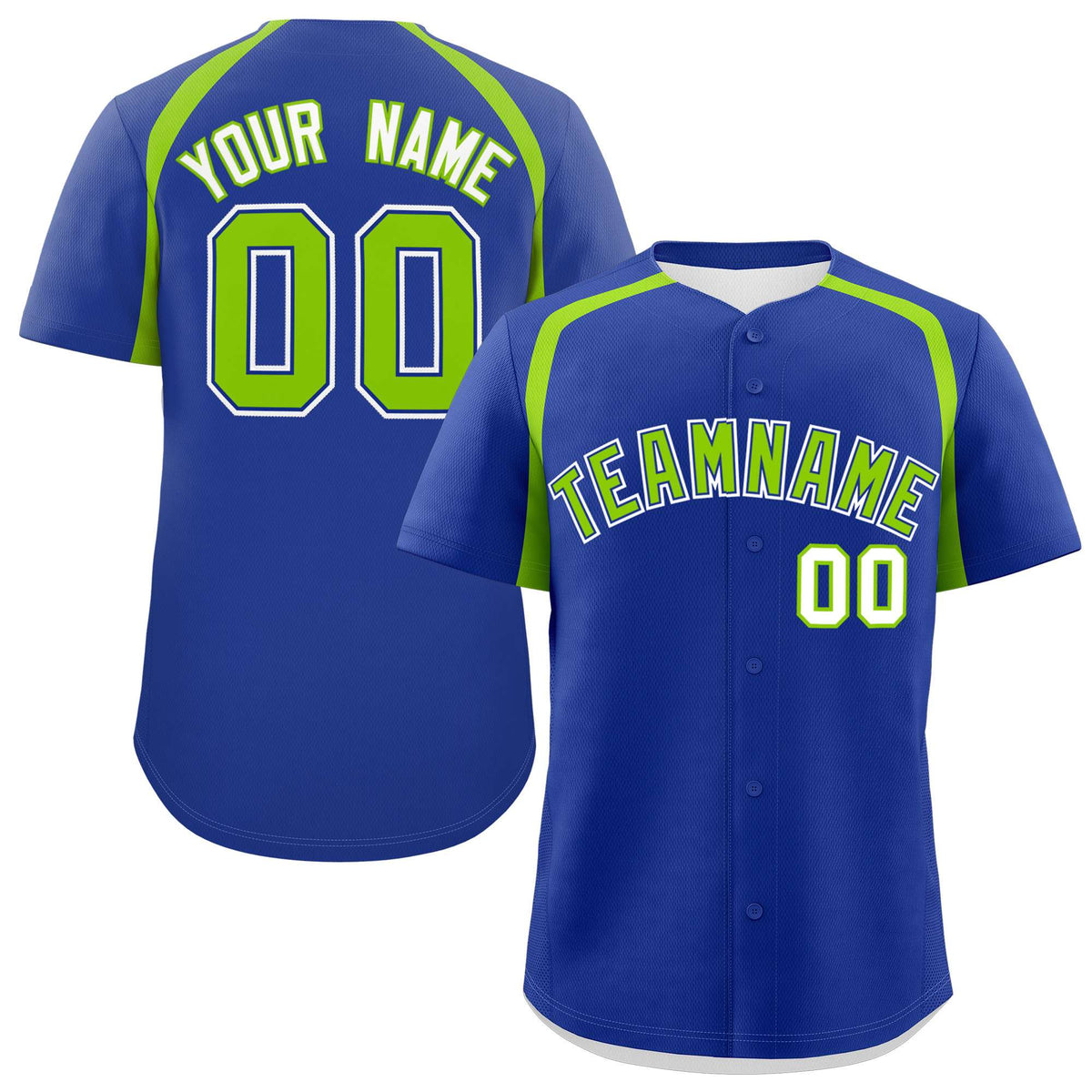 Custom Royal Neon Green Personalized Color Block Authentic Baseball Jersey| KXKSHOP
