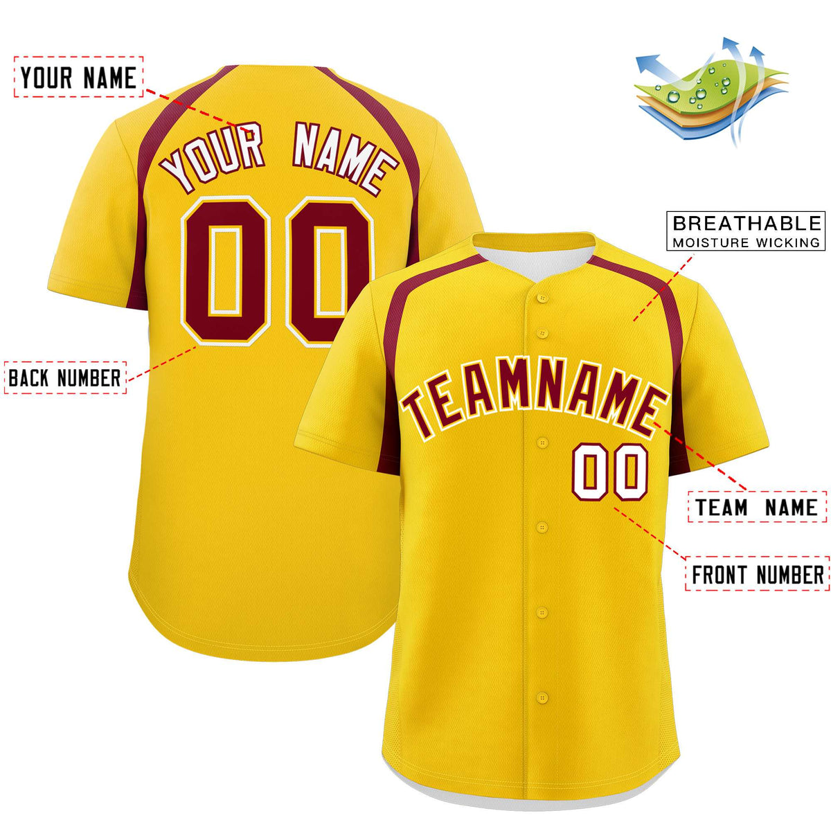 Custom Gold Crimson Personalized Color Block Authentic Baseball Jersey| KXKSHOP