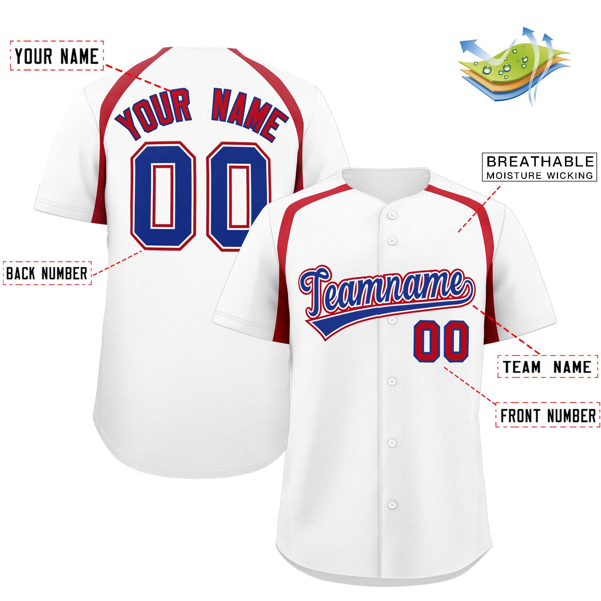 Custom White Red Personalized Color Block Authentic Baseball Jersey
