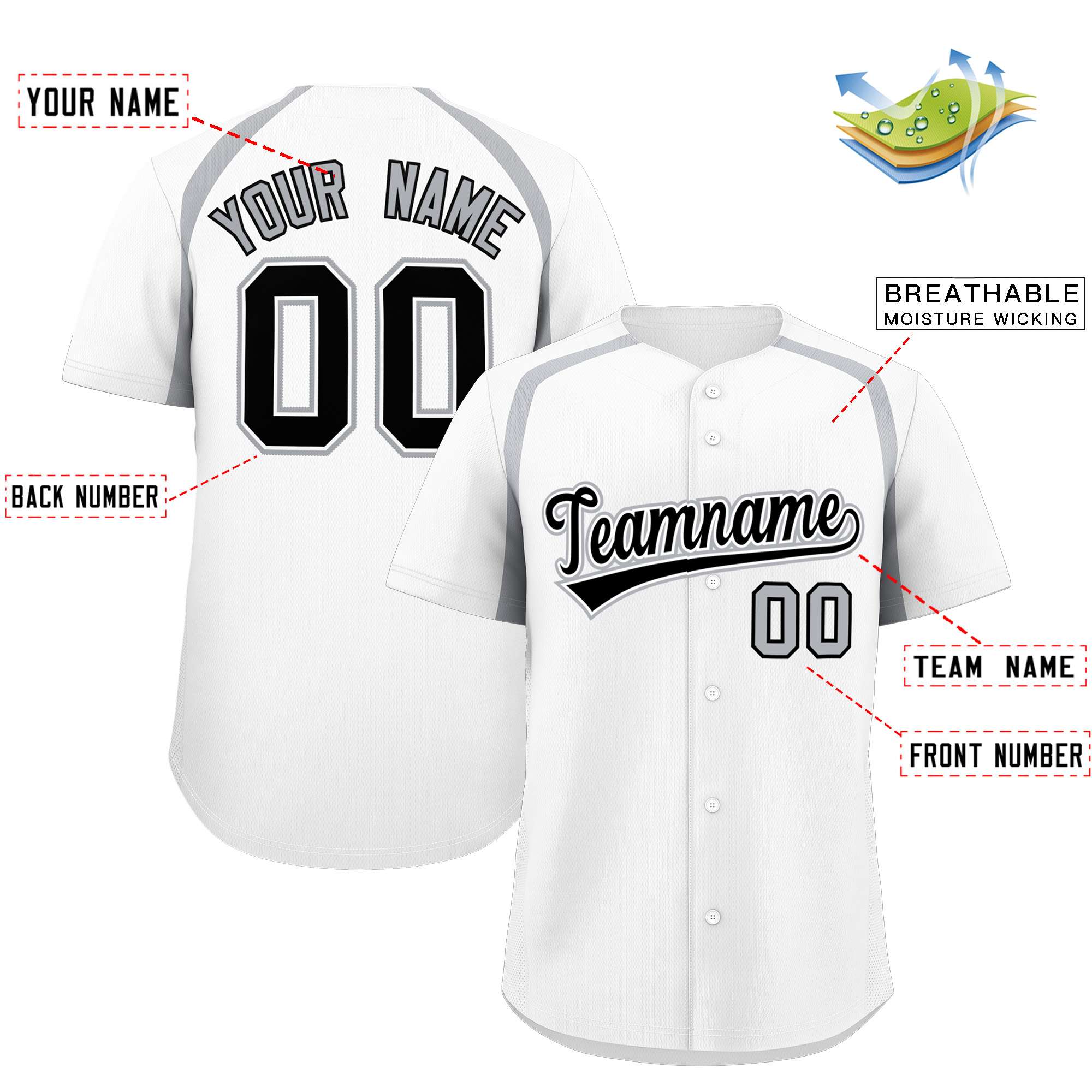 Custom White Silver Personalized Color Block Authentic Baseball Jersey