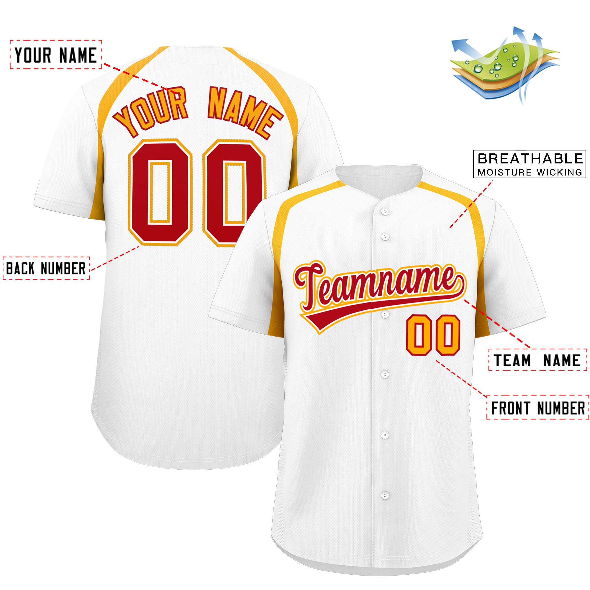 Custom White Yellow Personalized Color Block Authentic Baseball Jersey