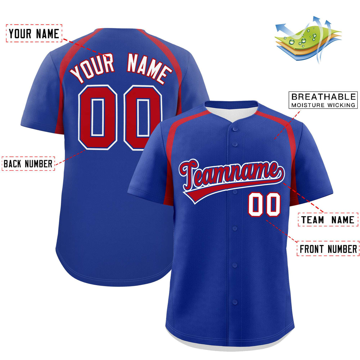 Custom Royal Red Personalized Color Block Authentic Baseball Jersey