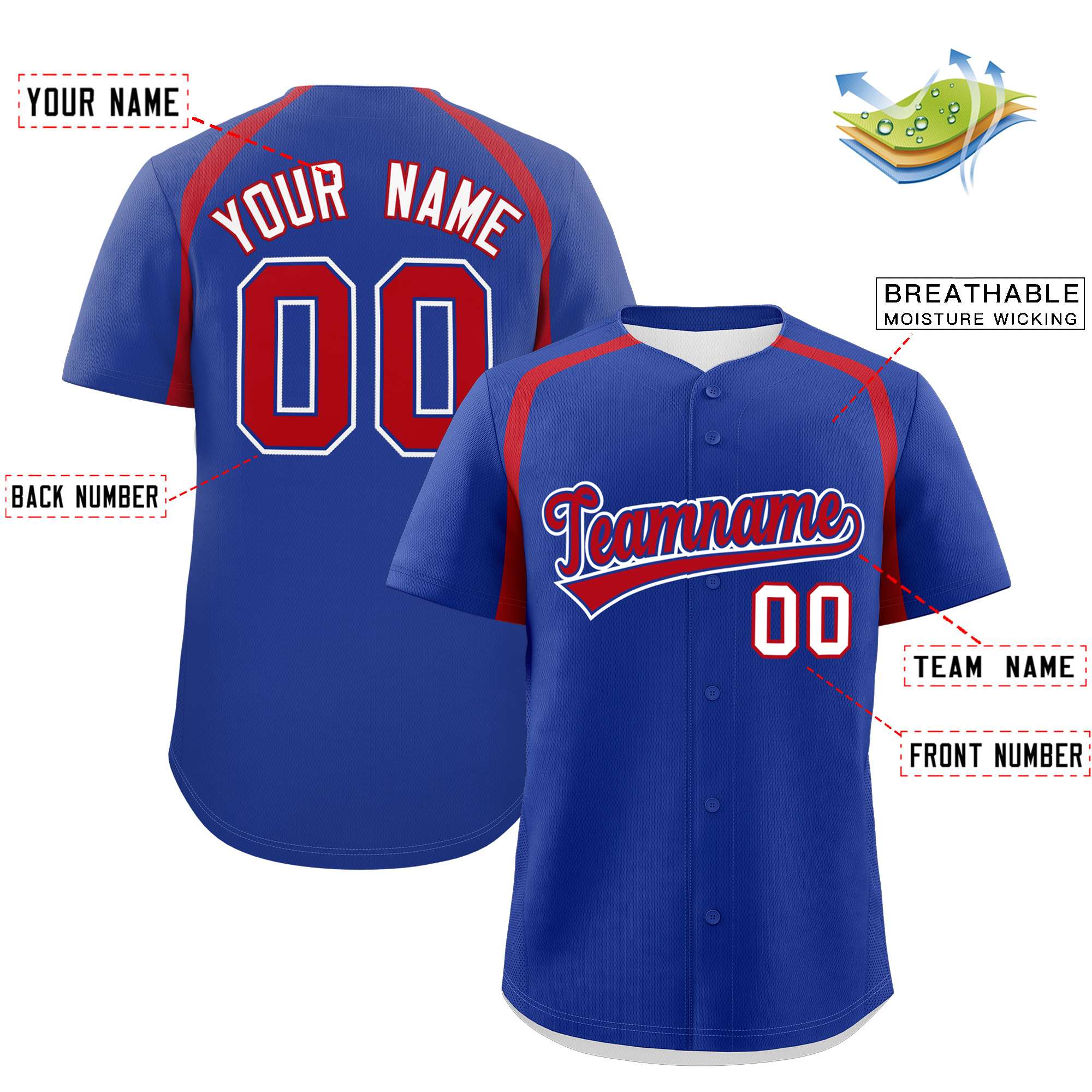 Custom Royal Red Personalized Color Block Authentic Baseball Jersey