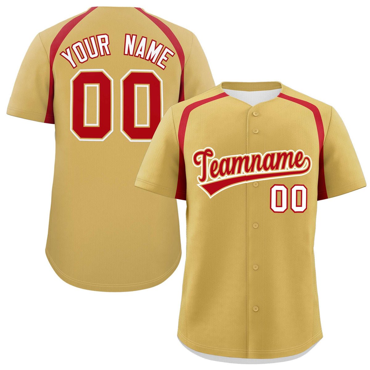 Custom Old Gold Red Personalized Color Block Authentic Baseball Jersey