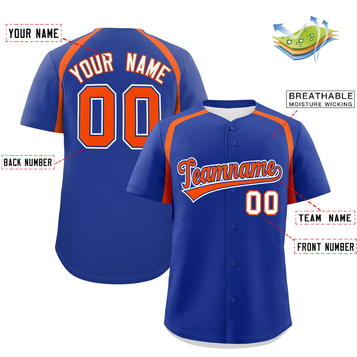 Custom Royal Orange Personalized Color Block Authentic Baseball Jersey