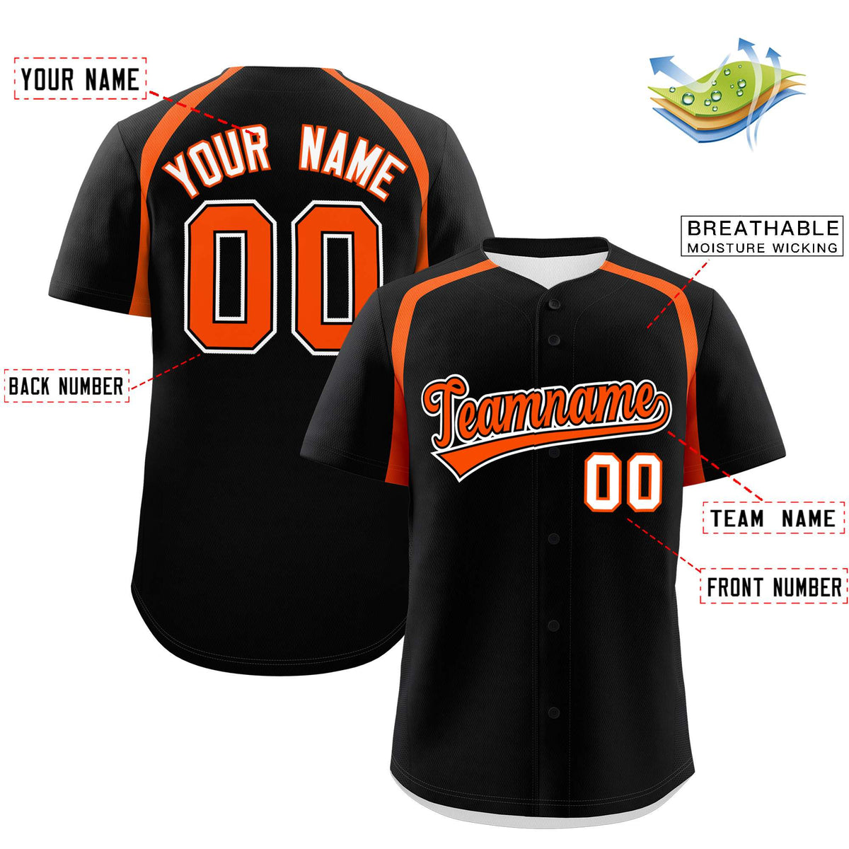 Custom Black Orange Personalized Color Block Authentic Baseball Jersey