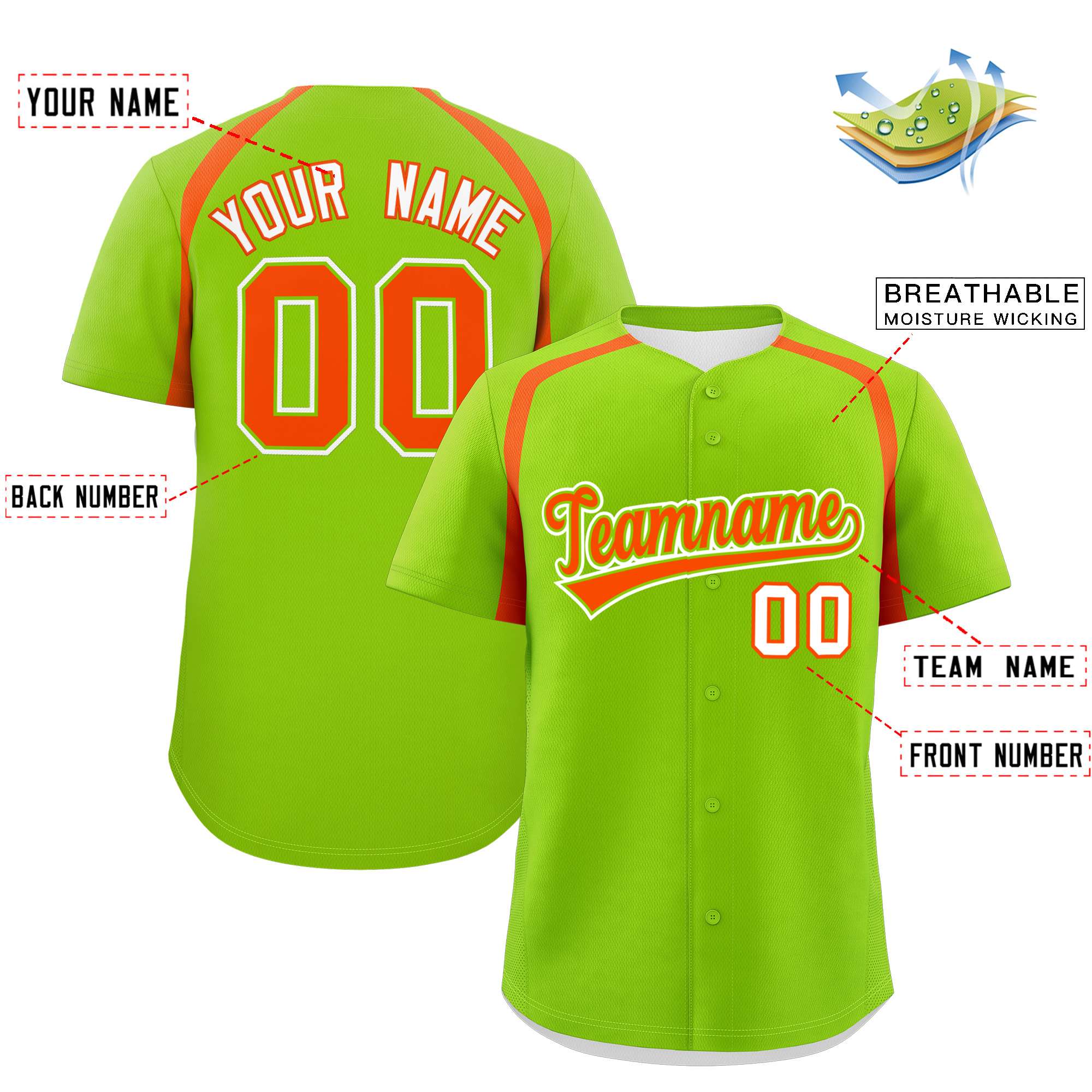 Custom Neon Green Orange Personalized Color Block Authentic Baseball Jersey