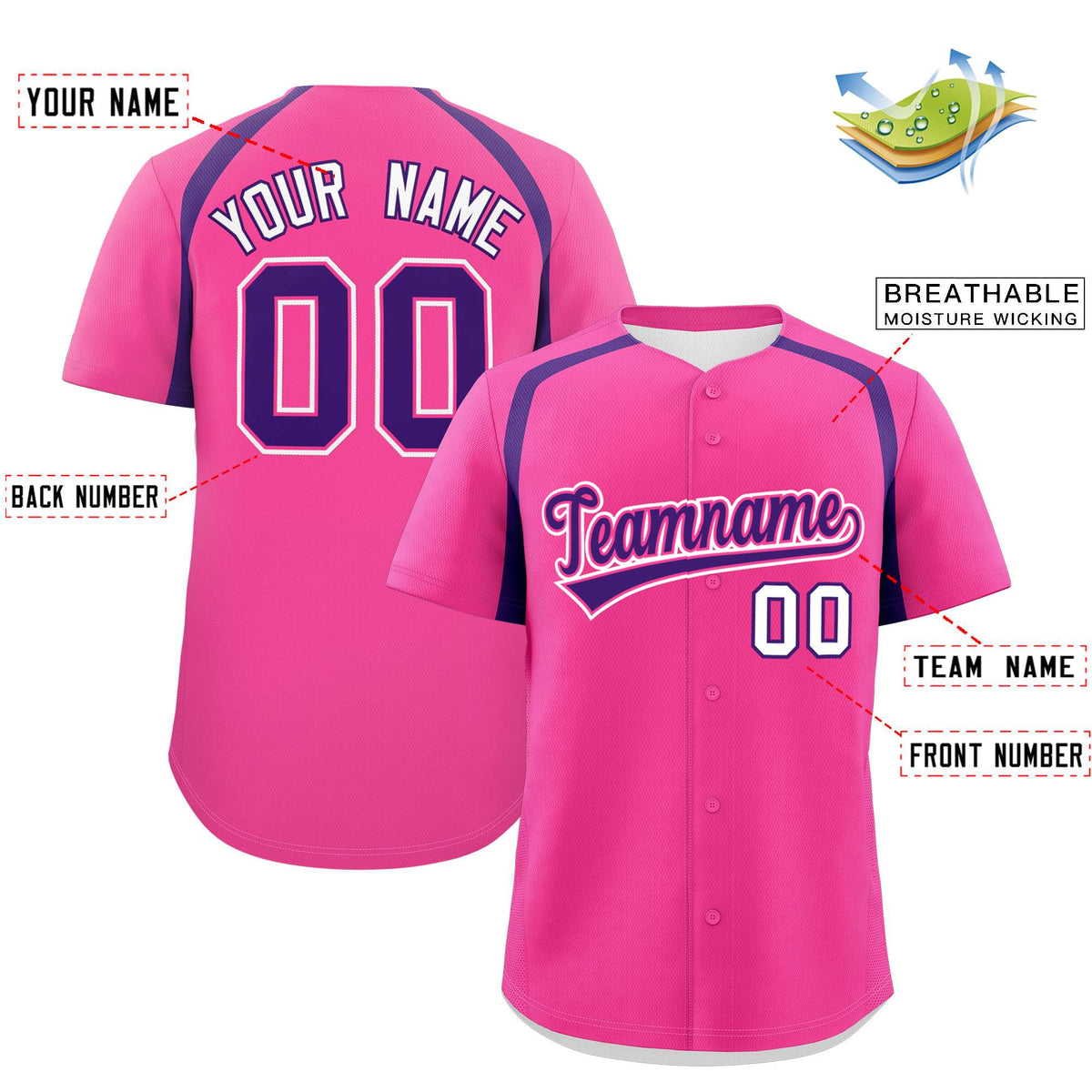 Custom Pink Purple Personalized Color Block Authentic Baseball Jersey| KXKSHOP