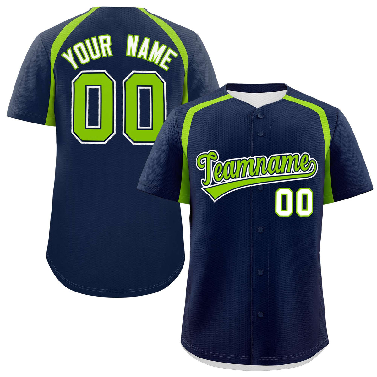Custom Navy Neon Green Personalized Color Block Authentic Baseball Jersey| KXKSHOP