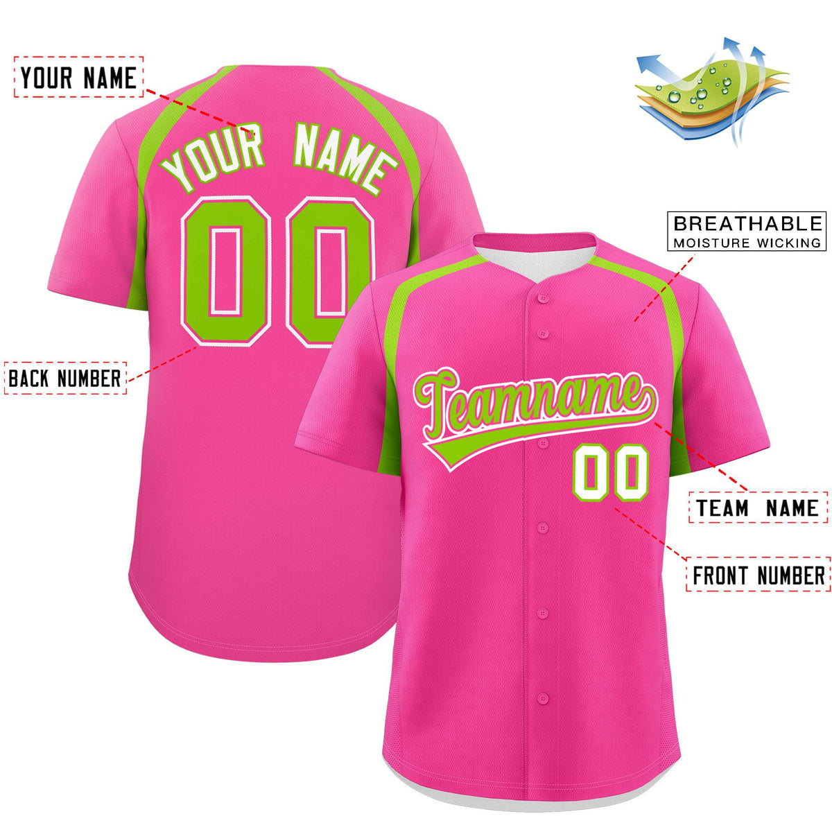 Custom Pink Neon Green Personalized Color Block Authentic Baseball Jersey| KXKSHOP